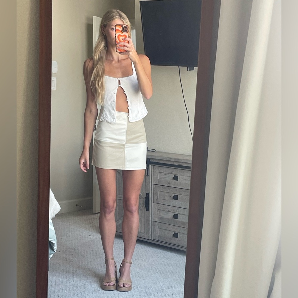 Tilly's Cream Checkered Mini Skirt